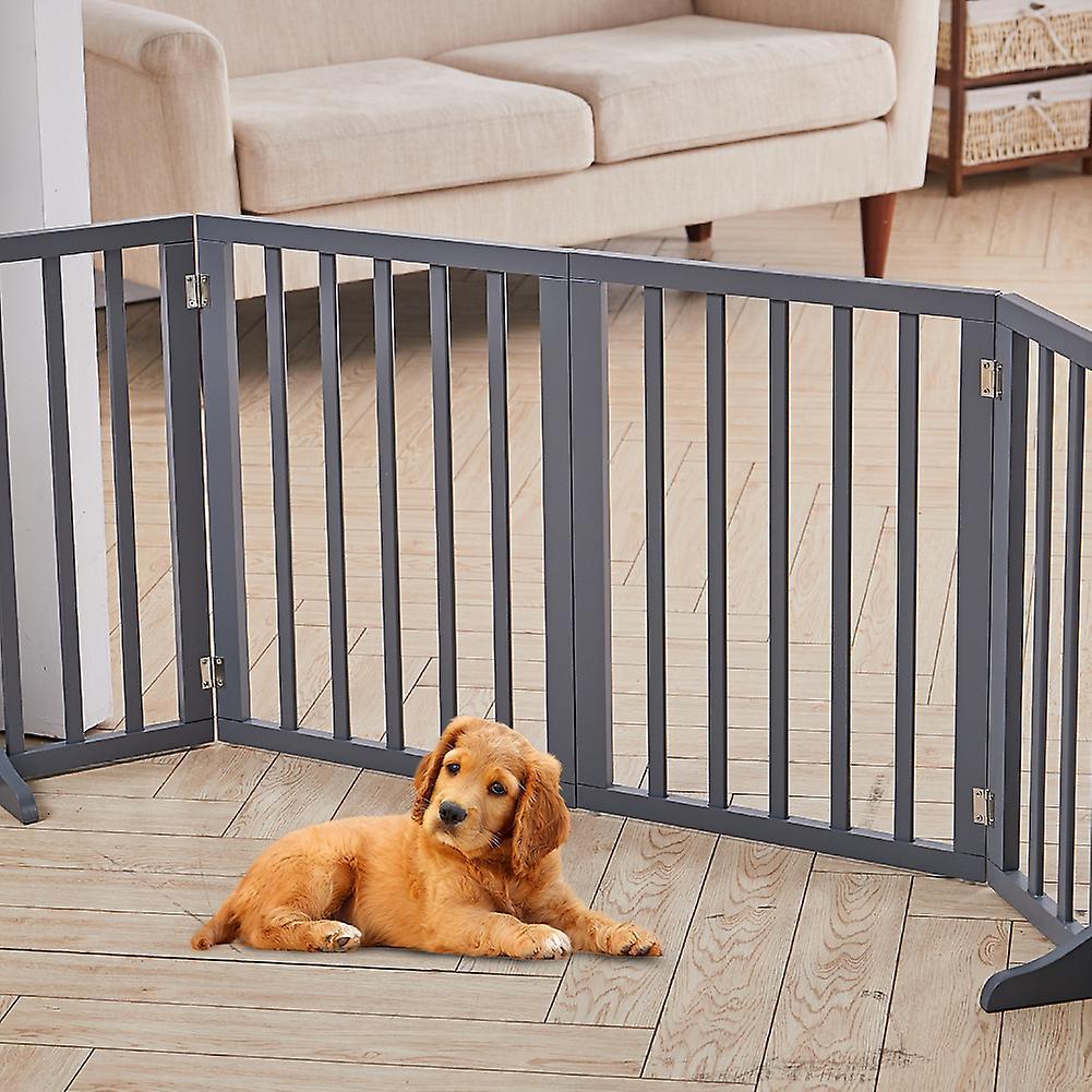 Living And Home Folding Pet Gate Fence Free Standing Barrier Doorway Playpen 4 Panels Grey