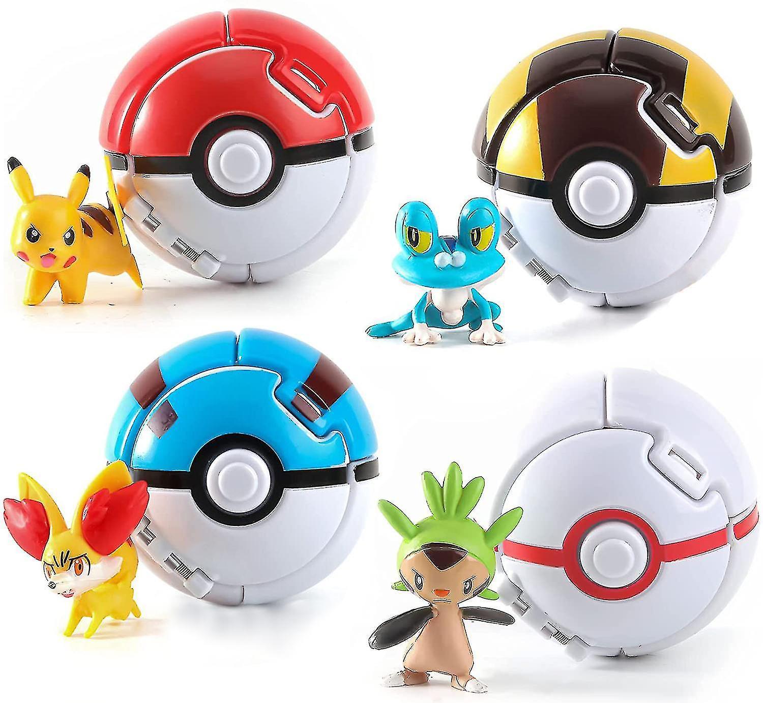 Bysion 4pcs Pokeballs Comes With Poke-mon Figure Toys Kids Toys For Kids Birthday Party Gifts