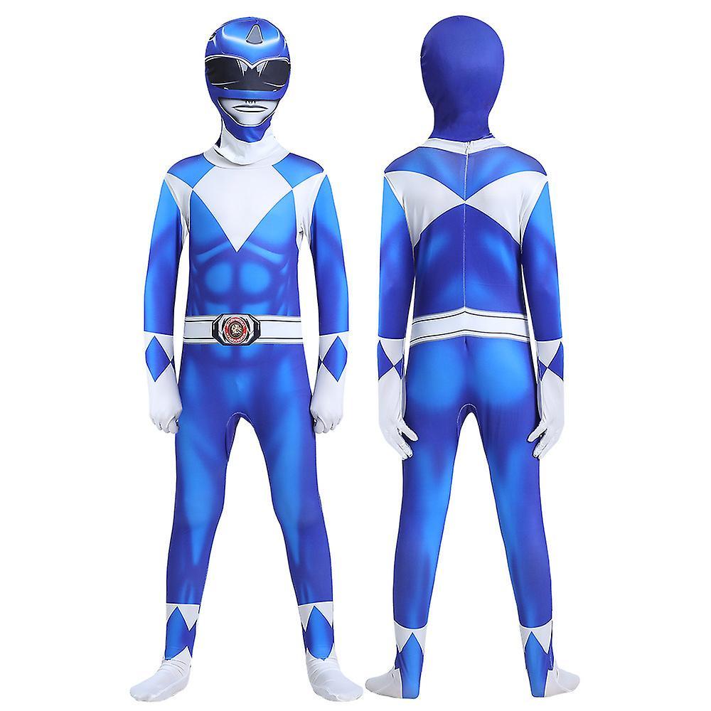 Shinestar Power Rangers Cosplay Costume Jumpsuits Bodysuits Superhero Kids Boys Halloween Party Fancy Dress Outfits Blue 6-7Years