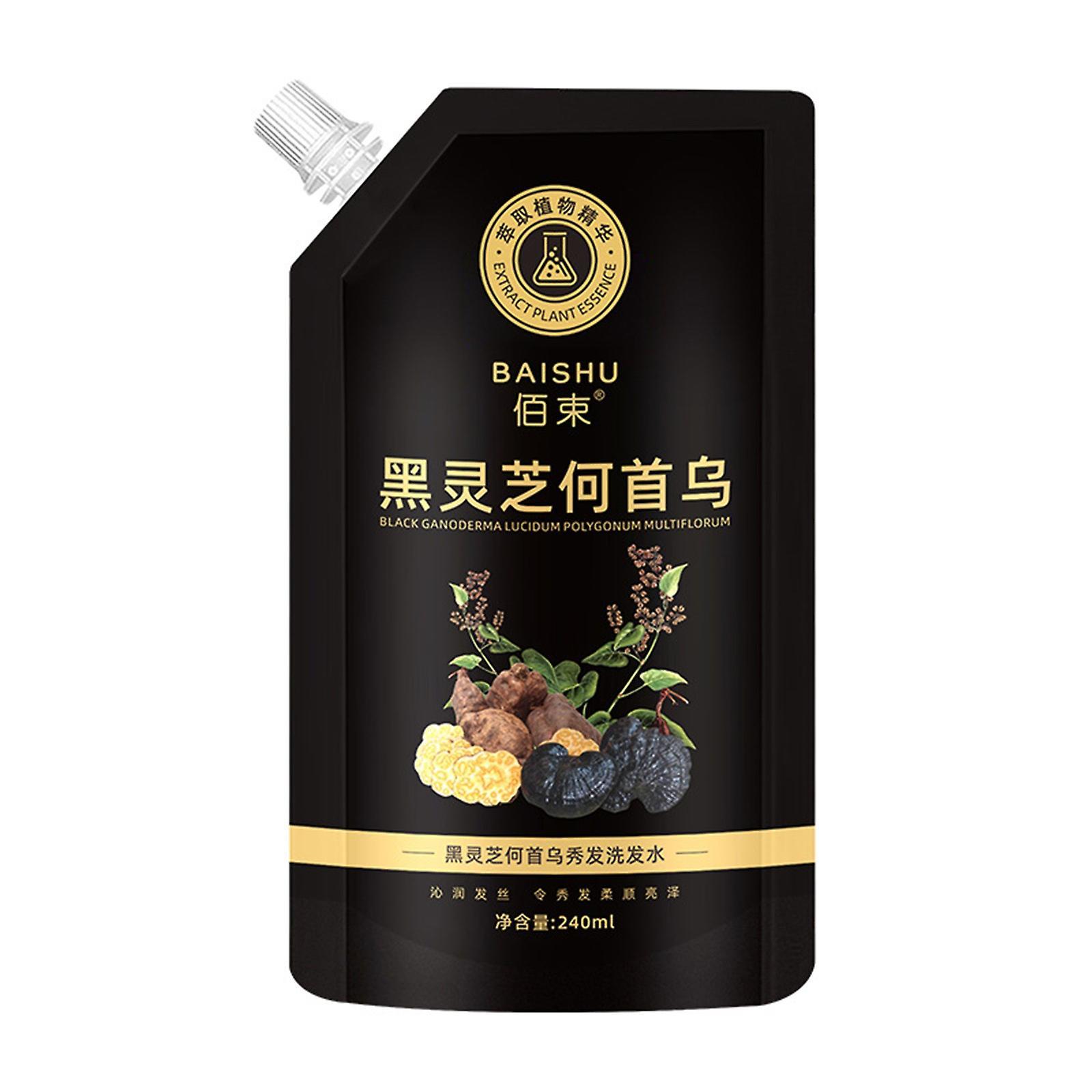 Hefansi Black Ganoderma Multiflorum Hair Nourishing Shampoo 240ml, Hair Care Solid Hair Shampoo Deep Nourishing Shampoo