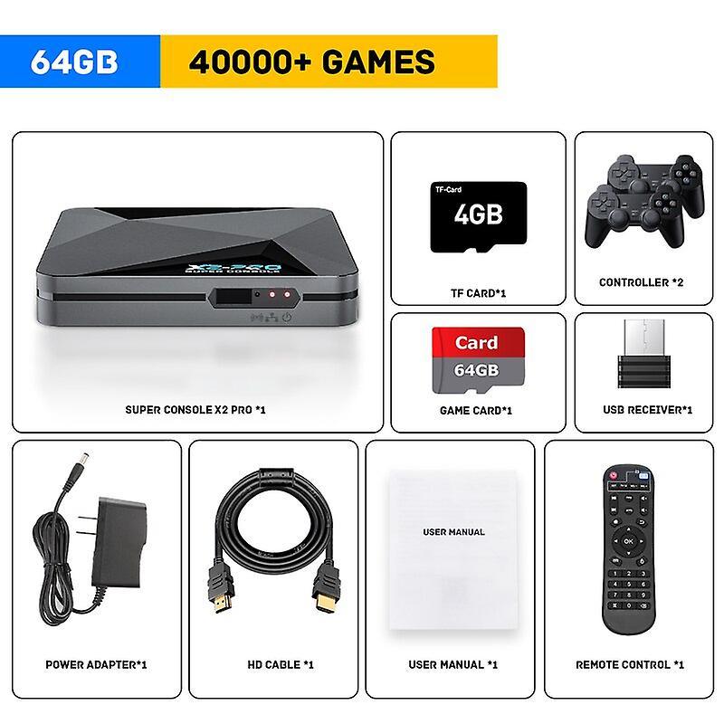 Super Console X2 Pro Game Box Retro Video Game Console TV Box 60000 Video Games for ARCADE/MAME/DC/SS with Gamepads 64G-wireless-2