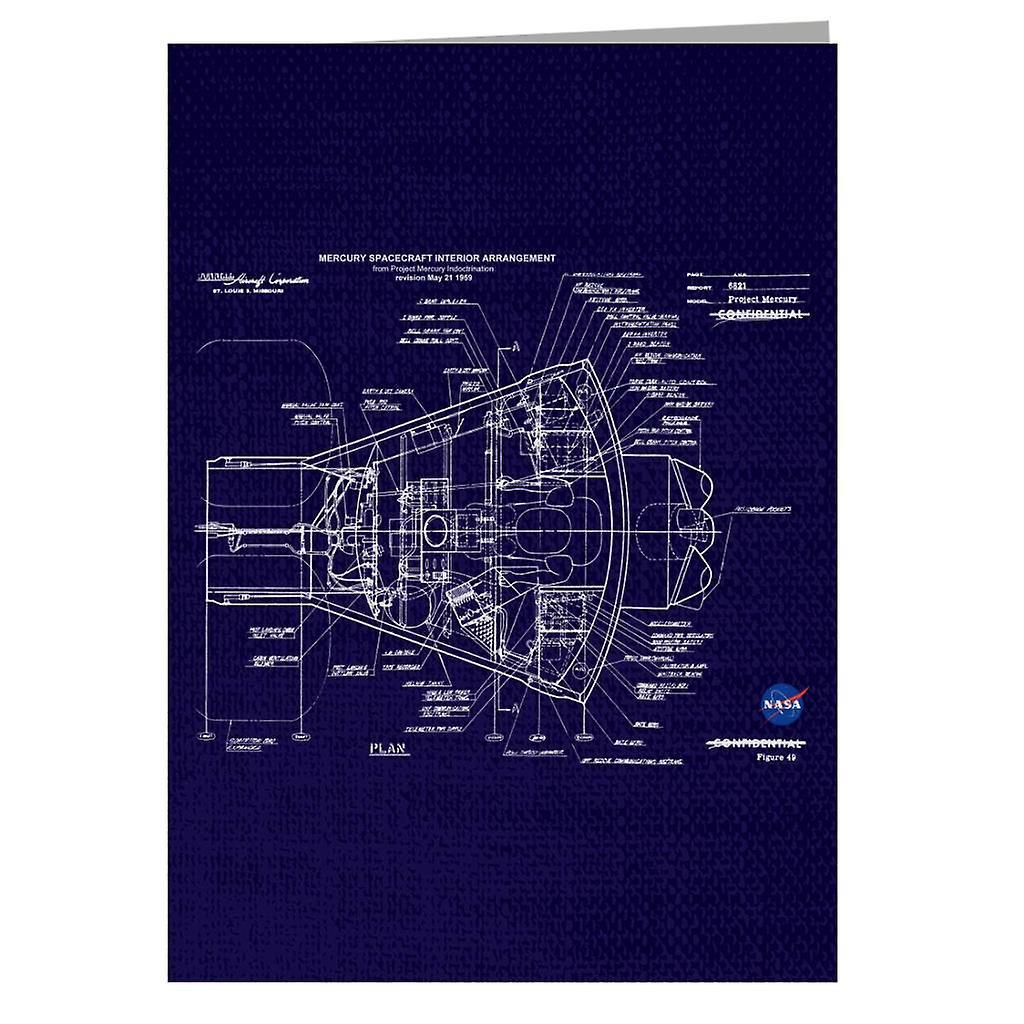 NASA Mercury Spacecraft Schematic Greeting Card Navy Blue 14.5 x 21cm