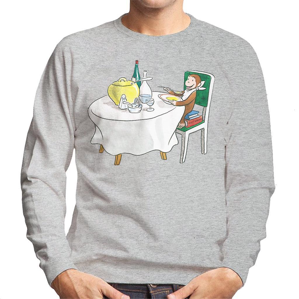 Curious George Eating A Fancy Meal Men's Sweatshirt Heather Grey XX-Large