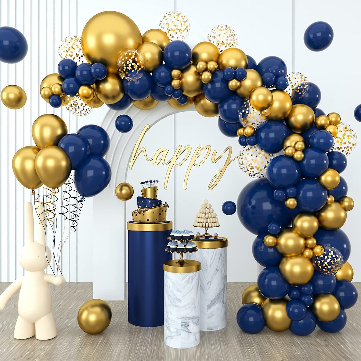 Linxi Navy Blue Balloon Arch Kit - 114pcs Blue Gold Balloon Arch For Birthday Party Decorations