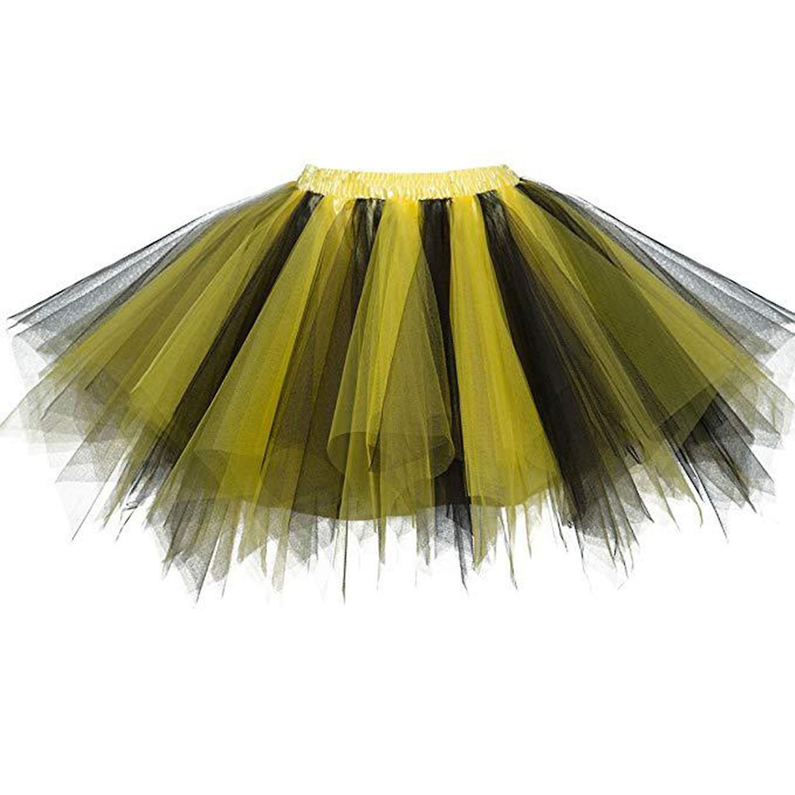 Baodan Women Princess Elastic Tutu Skirt Mesh Tulle Skirt Adult Carnival Dancing Skirt Yellow XXL