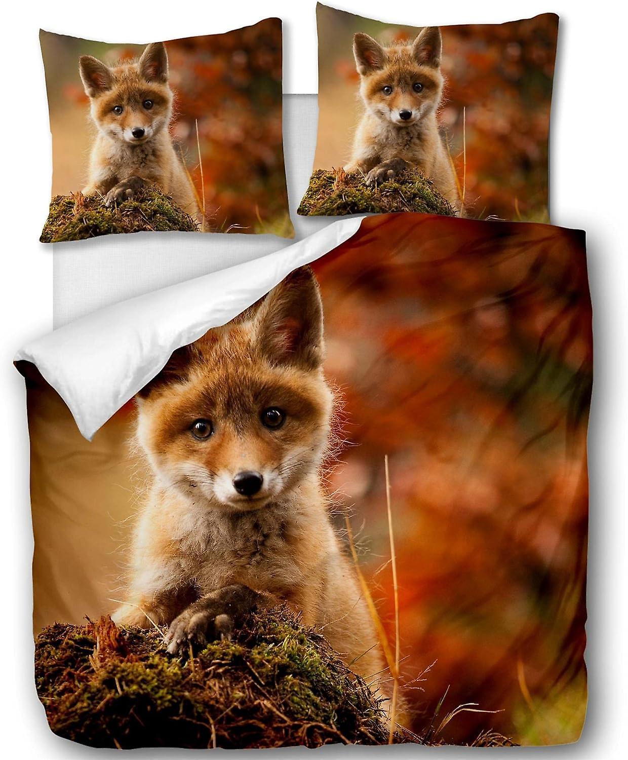 Kerota 3 Piece Bedding Set with Duvet Cover and Pillowcases,Cute Little Fox Single135x200cm