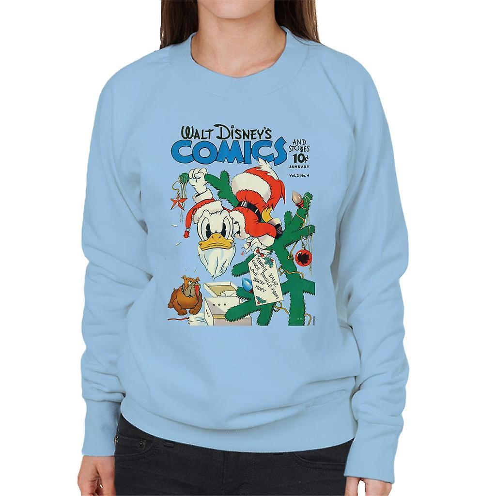 Disney Christmas Donald Duck As Santa Women's Sweatshirt Sky Blue X-Large