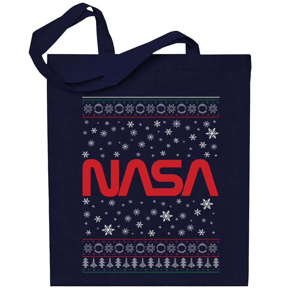 NASA 1975-1992 Logo Christmas Knit Pattern Totebag Navy Blue 38 x 42 cm