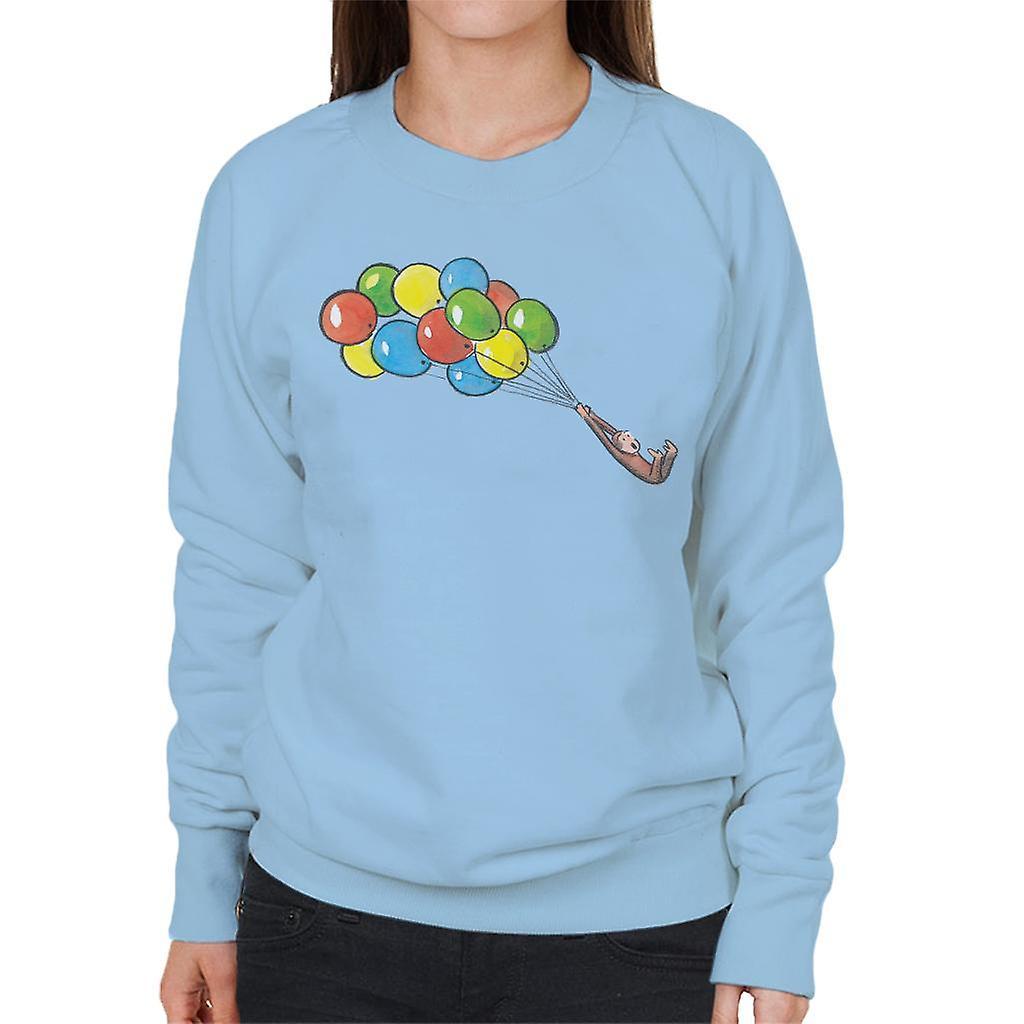 Curious George Balloon Flying Backwards Women's Sweatshirt Sky Blue Small