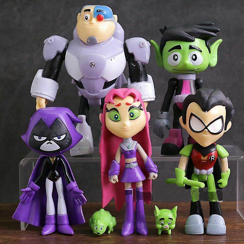 Lovvinjew 7pcs/set Teen Titans Go Robin Cyborg Beast Boy Raven Action Figure Toy Kid Gift Multicolor 1set