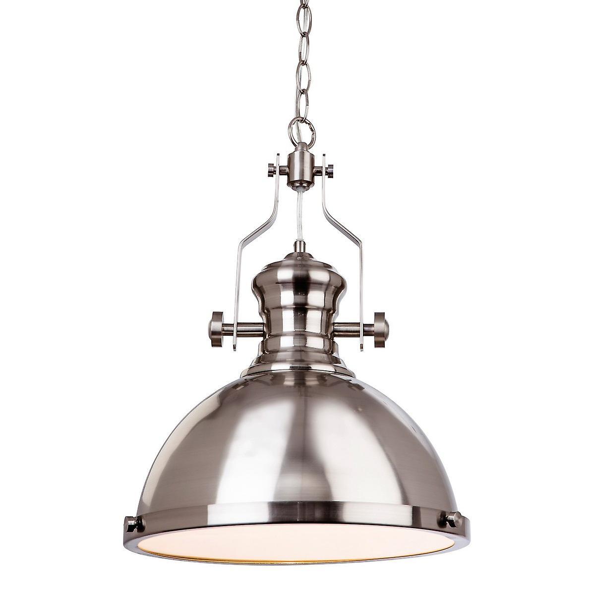 Firstlight Lighting Albion 1 Light Dome Ceiling Pendant Brushed Steel, E27