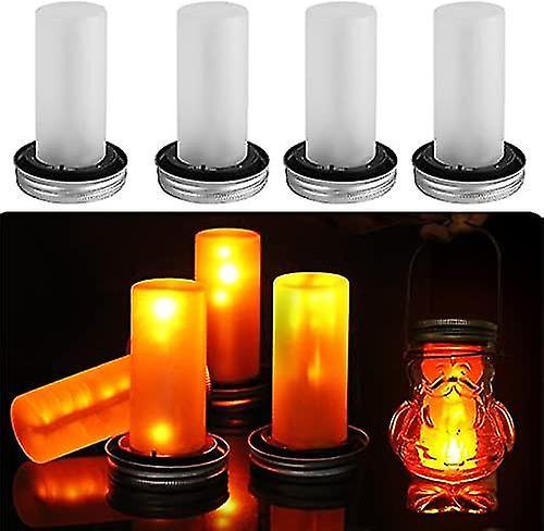 Tianzun Mason Jar Lights, Led Solar Mason Jar Lids Lights, Simulation Flame Flickering Garden Wedding Decoration Lights 4pcs