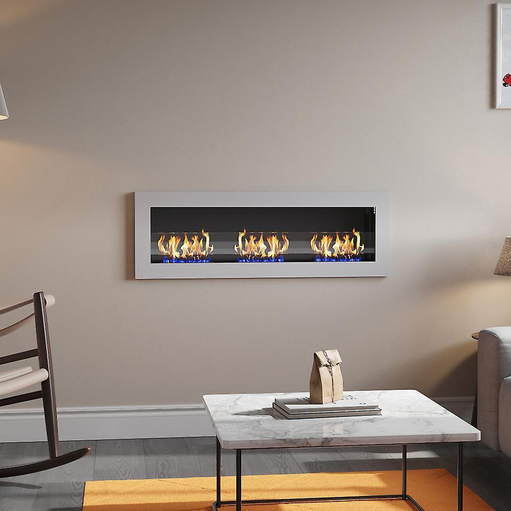 Living And Home 120Cm Wall Mounted Stainless Steel Recessed Electric Fireplace with Adjustable Flames, White