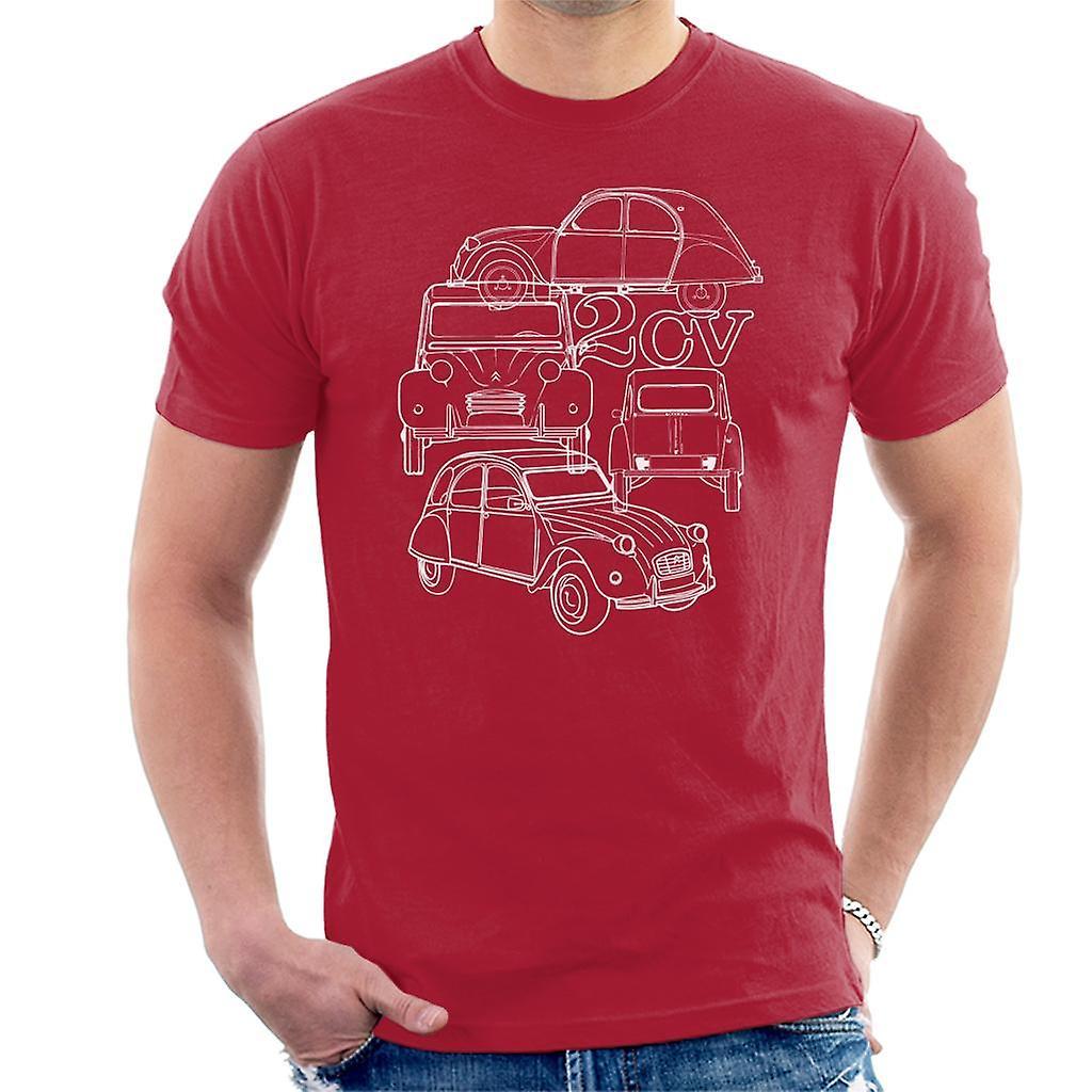 Citro�n Citroen 2CV White Angle Montage Men's T-Shirt Cherry Red Medium