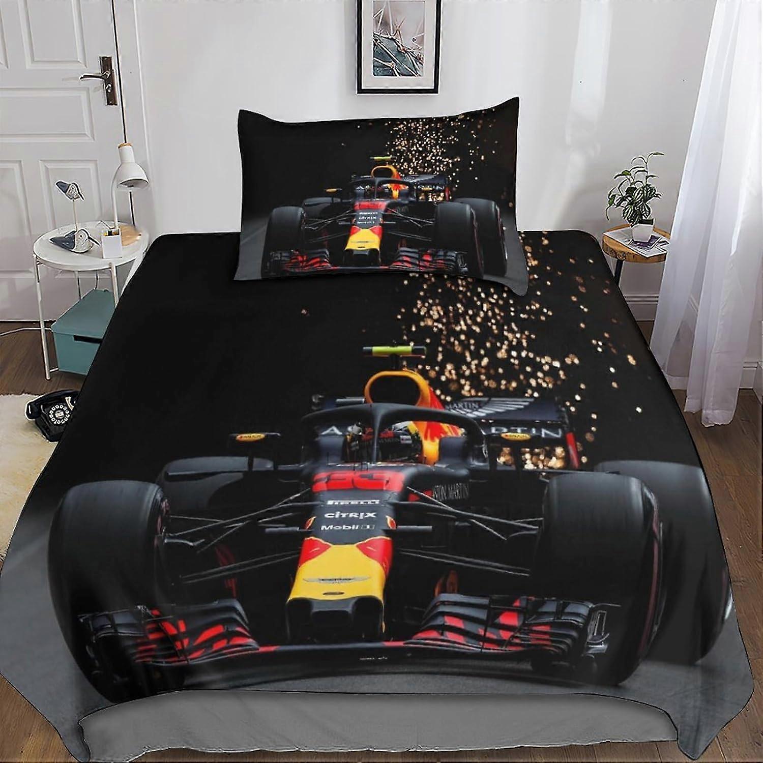 Kerota Formula 1 3D Duvet Cover Sets, F1 Bedding Set and Pillowcase for Single or Double Bed Microfiber with Zipper Closure 2 Pcs Single Double200x...