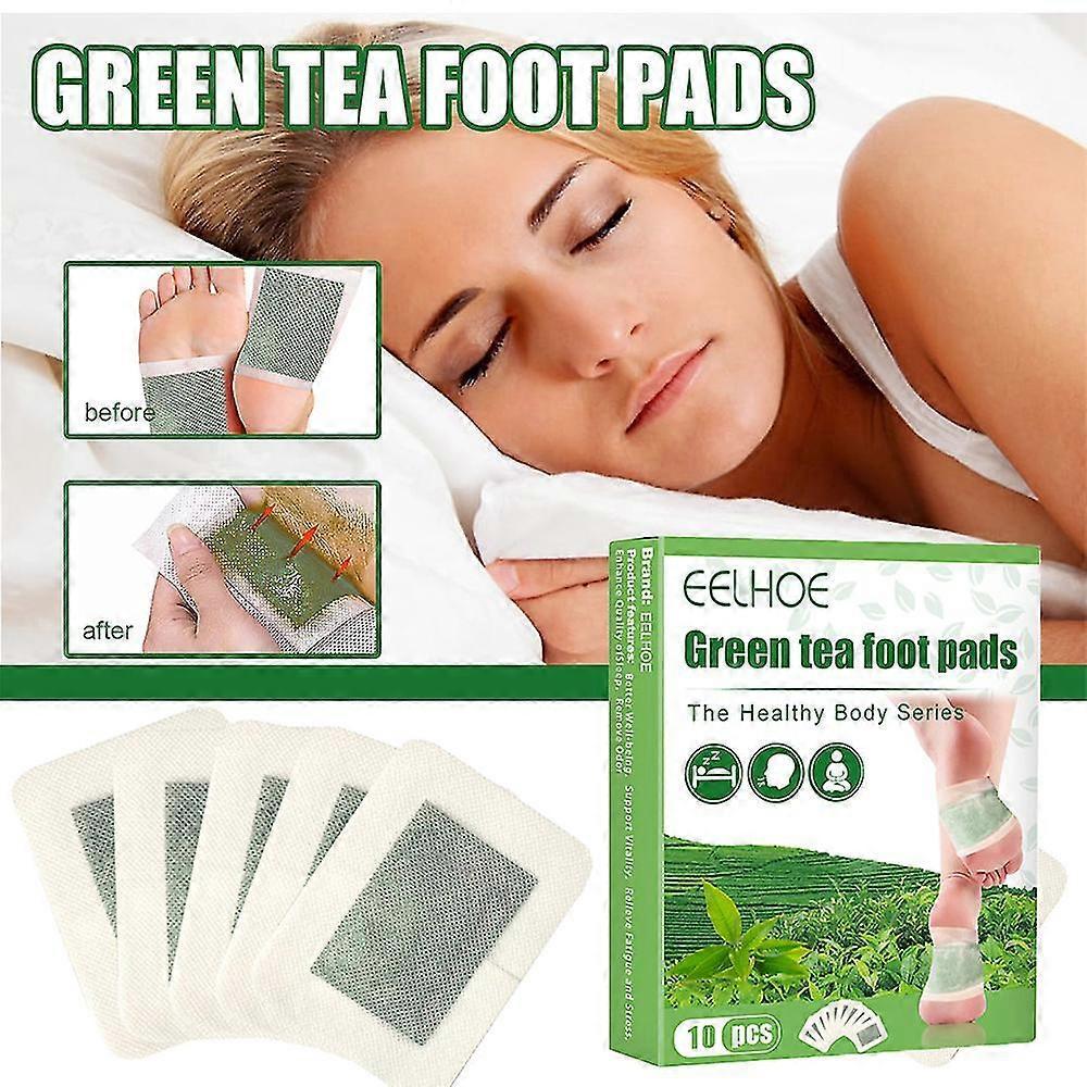 Zhiyi 10pcs/box Natural Green Tea Foot Pads Patch To Improves Sleep Quality Relieves Body Stress Foot Care Herbal Patches