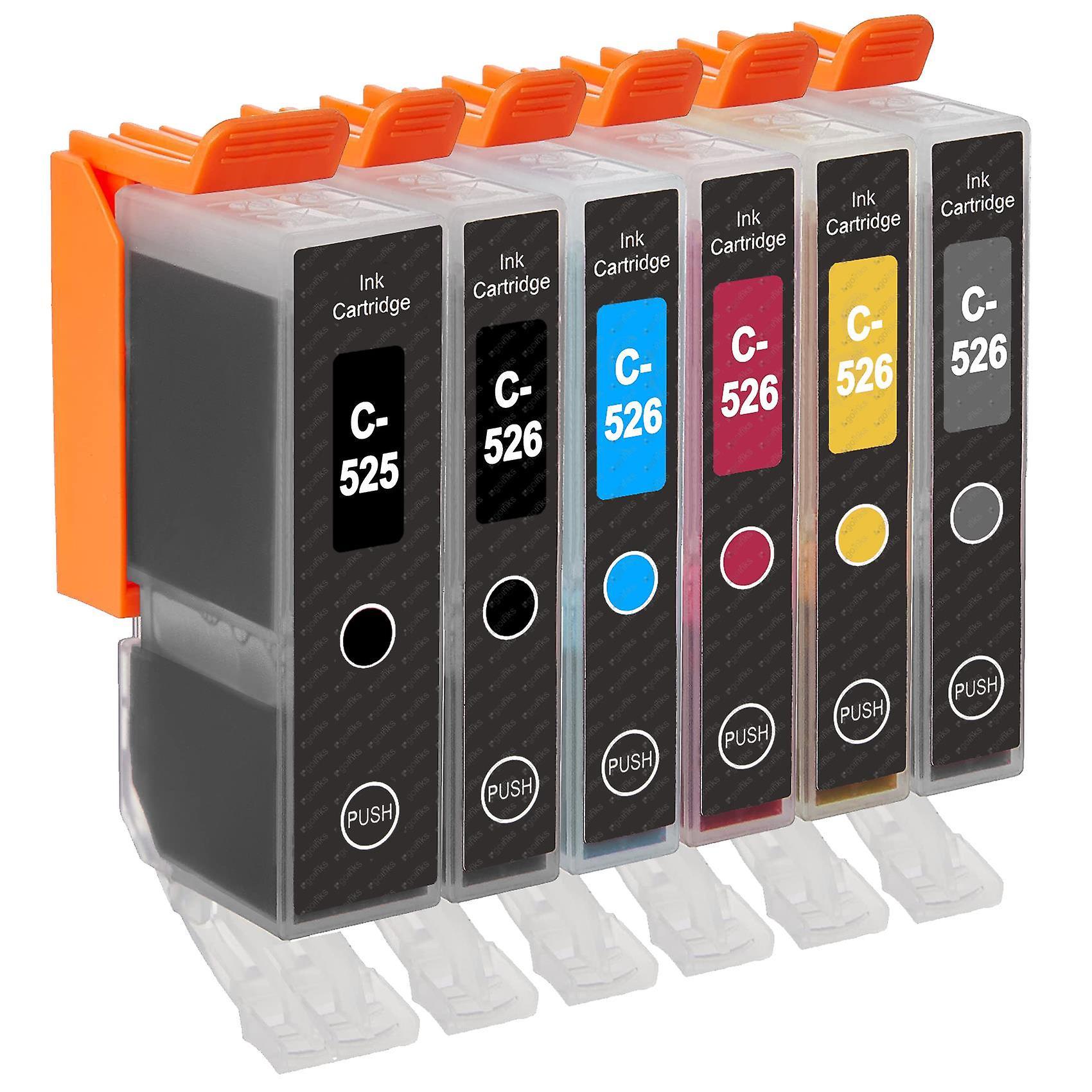 1 Set of 6 Ink Cartridges to replace Canon PGI-525 & CLI-526 Compatible/non-OEM from Go Inks (6 Inks) Black/Cyan/Magenta