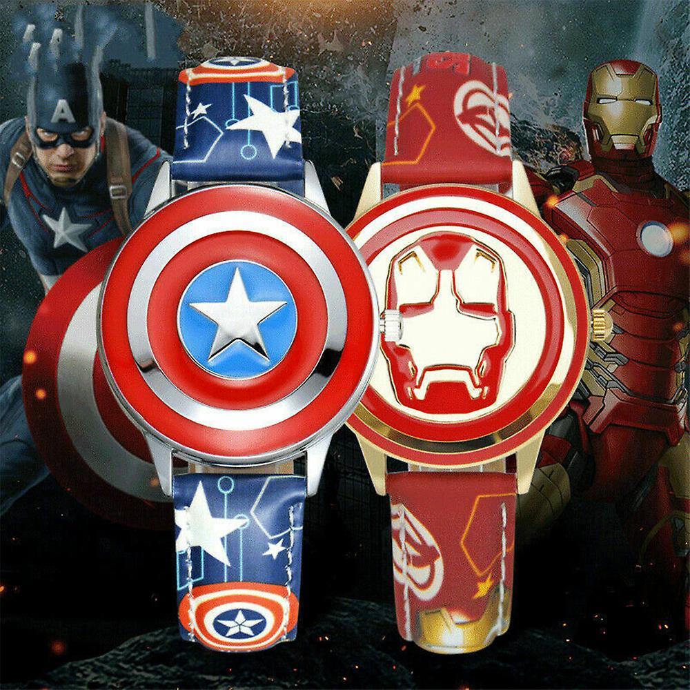 Manchalk Superhero Captain America Iron Man Avengers Quartz Watch Kids Boys Flip Case Watch