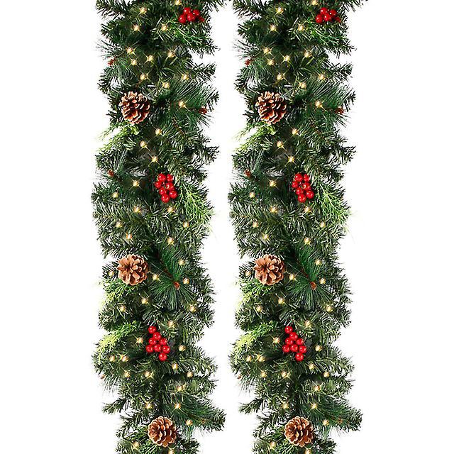 Christmas Wreaths With Pinecones Red Berries Artificial Christmas Garland For Fireplaces Stairs Front Door New Year Decoration 2.7M 50led