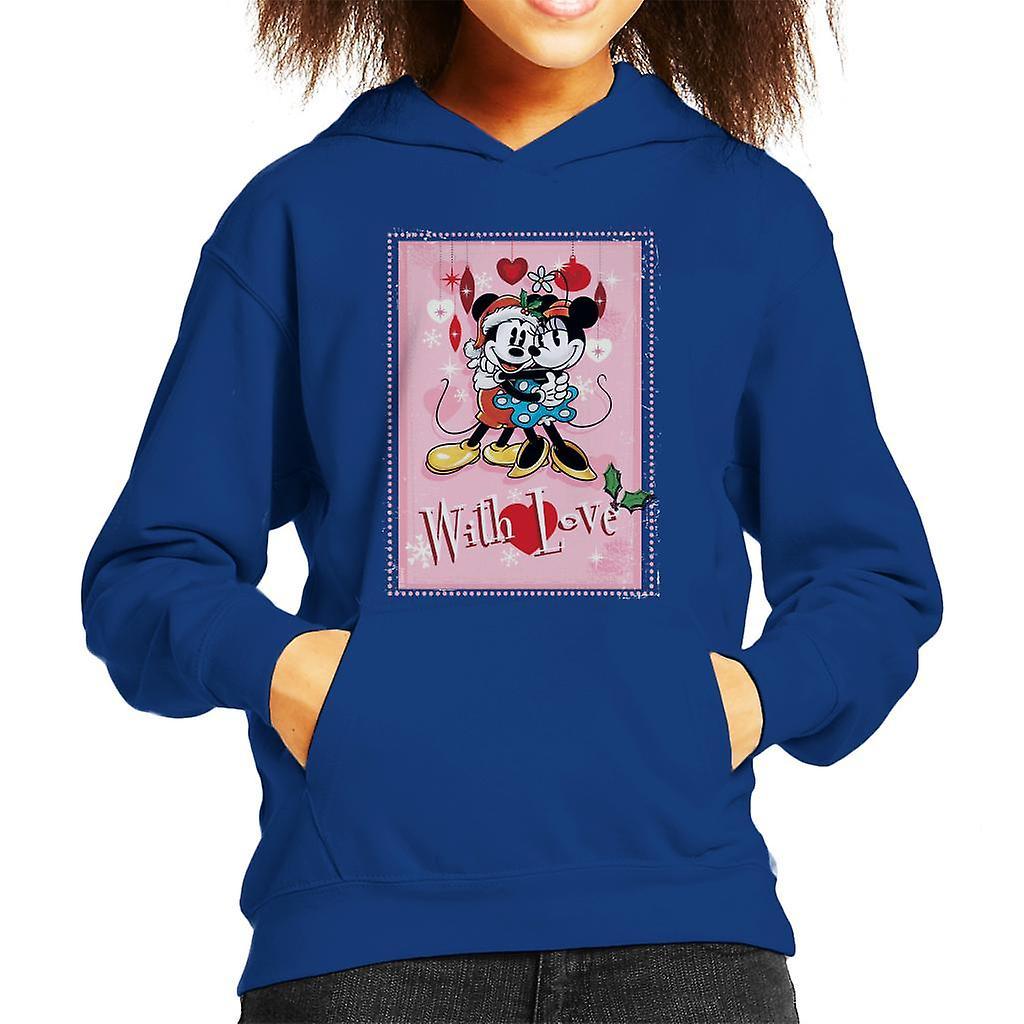 Disney Christmas Mickey And Minnie Mouse With Love Kid's Hooded Sweatshirt Royal Blue X-Small (3-4 yrs)