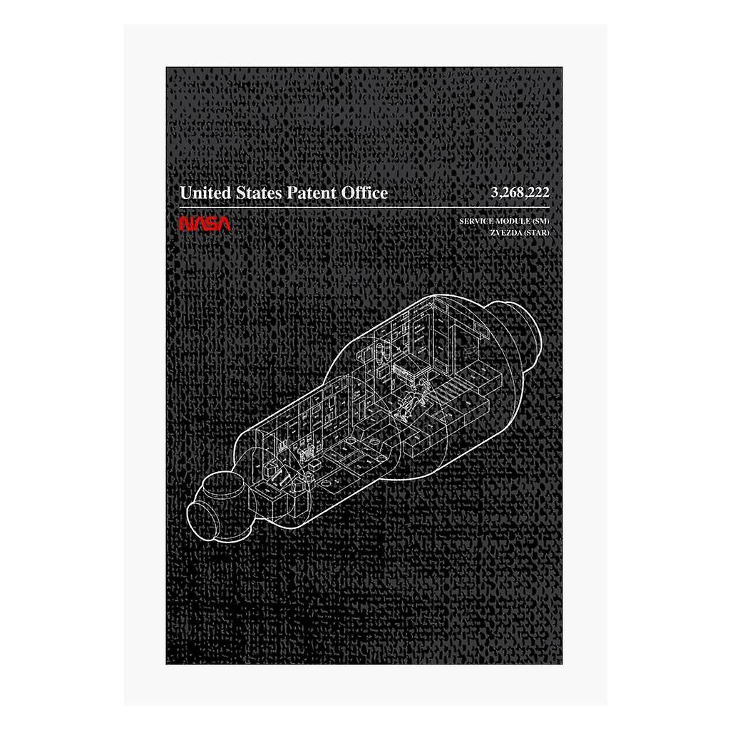 NASA Russian Service Module Blueprint A4 Print Black 21cm x 29.7cm