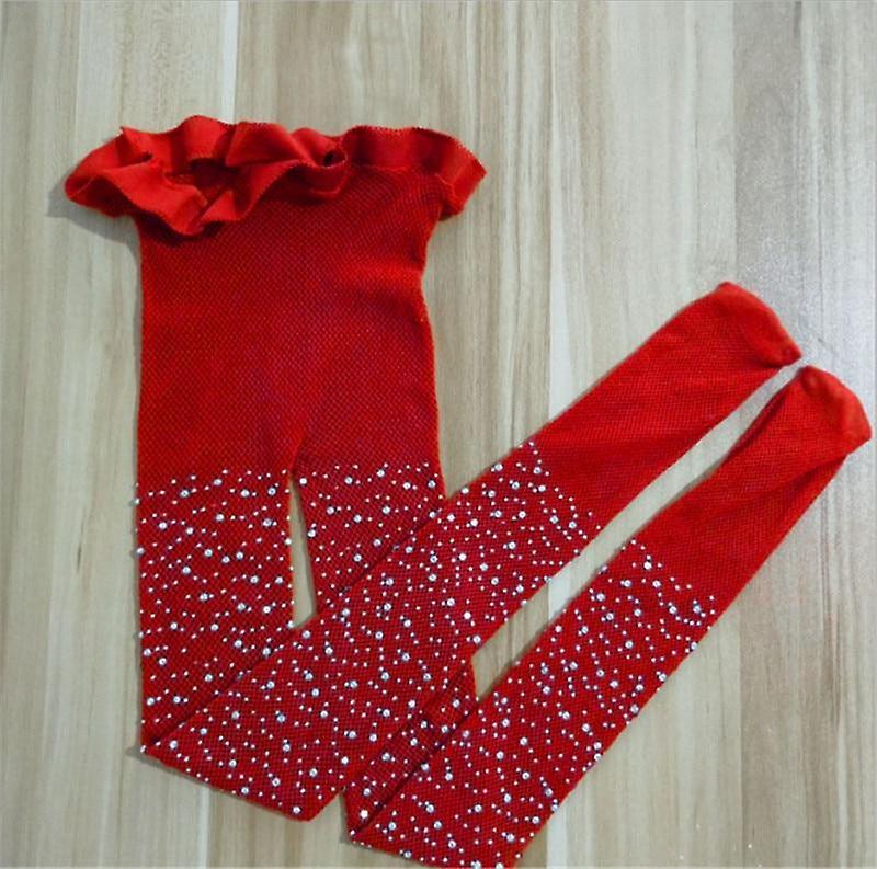 Slowmoose Toddler's Lovely Fishnet, Elastic Mesh Crystals Stockings Red