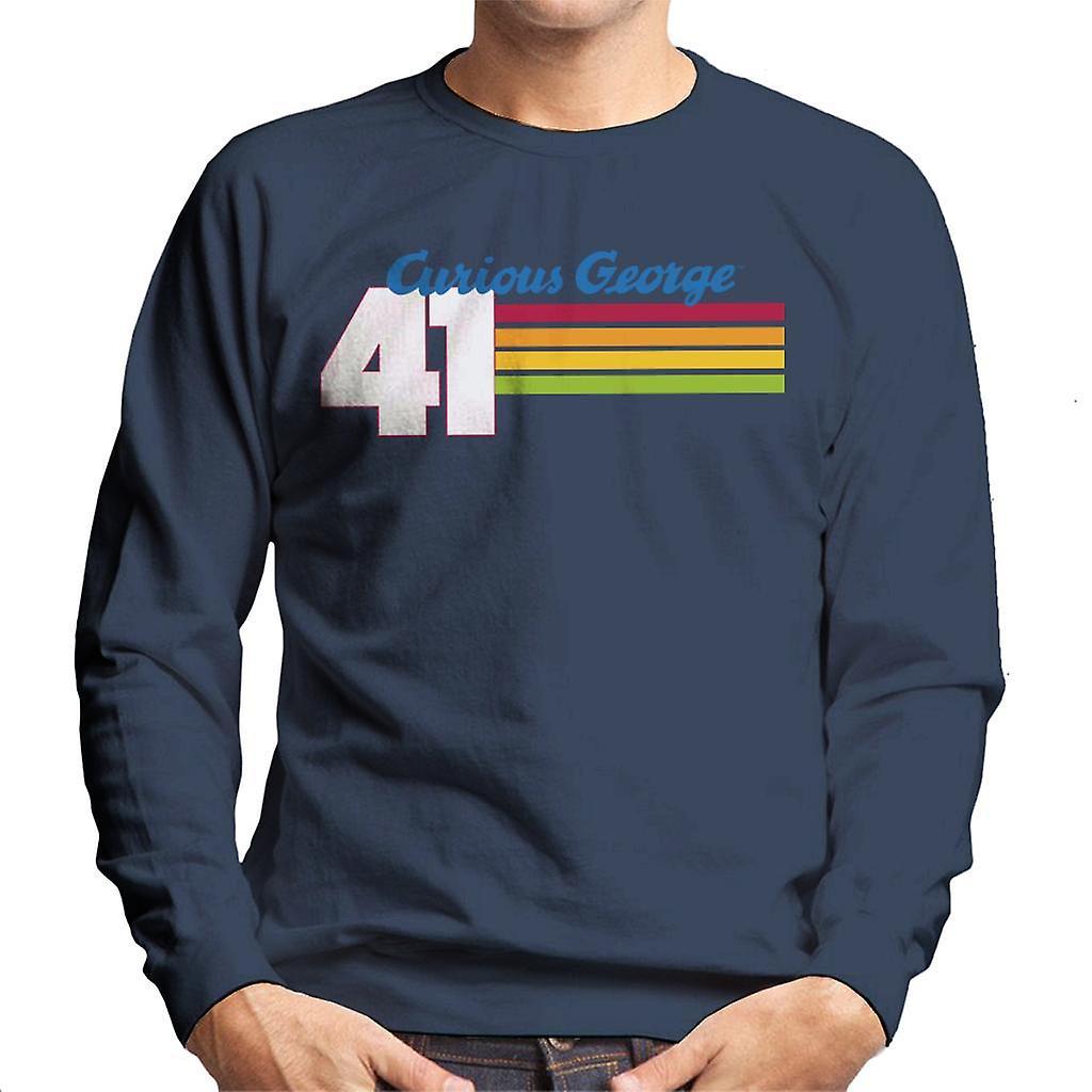 Curious George 41 Race Stripes Men's Sweatshirt Navy Blue Small