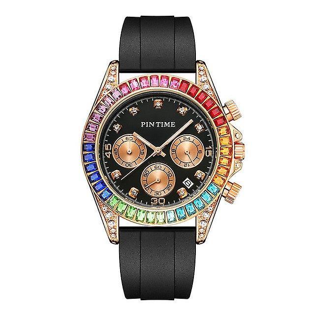 mickcara Pintime watch for men iced out colored diamonds case silicone strap fashion sports quartz wristwatch waterproof relogios hombre 1