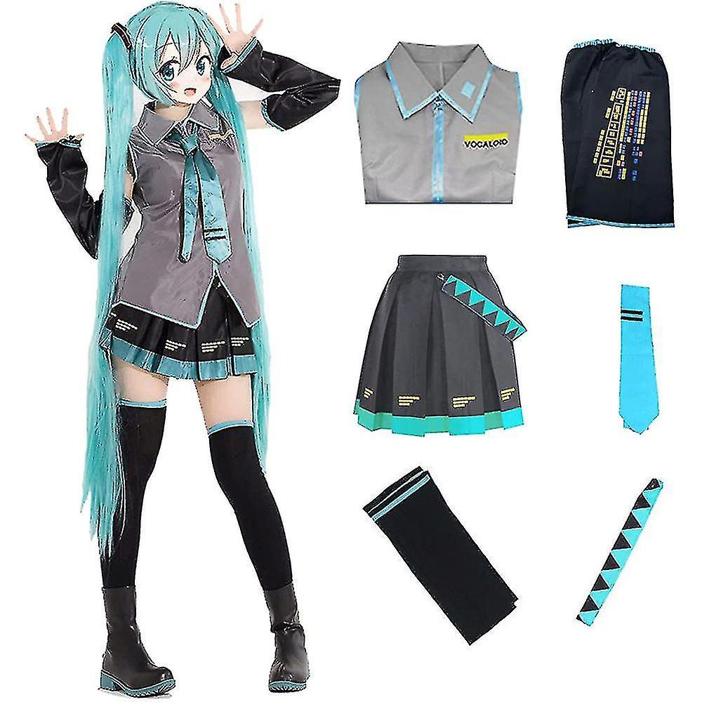 Aswei Hatsune Miku Cosplay Costume Set Women Halloween Show Dress Comic Role Play Suit Party Uniform S