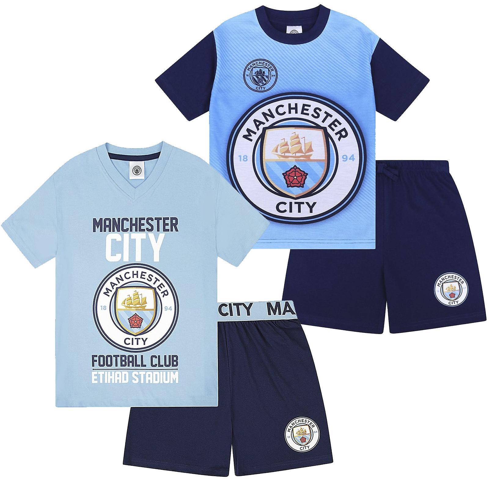 Manchester City FC Manchester City Boys Pyjamas Short Kids OFFICIAL Football Gift Navy Blue 4-5 Years