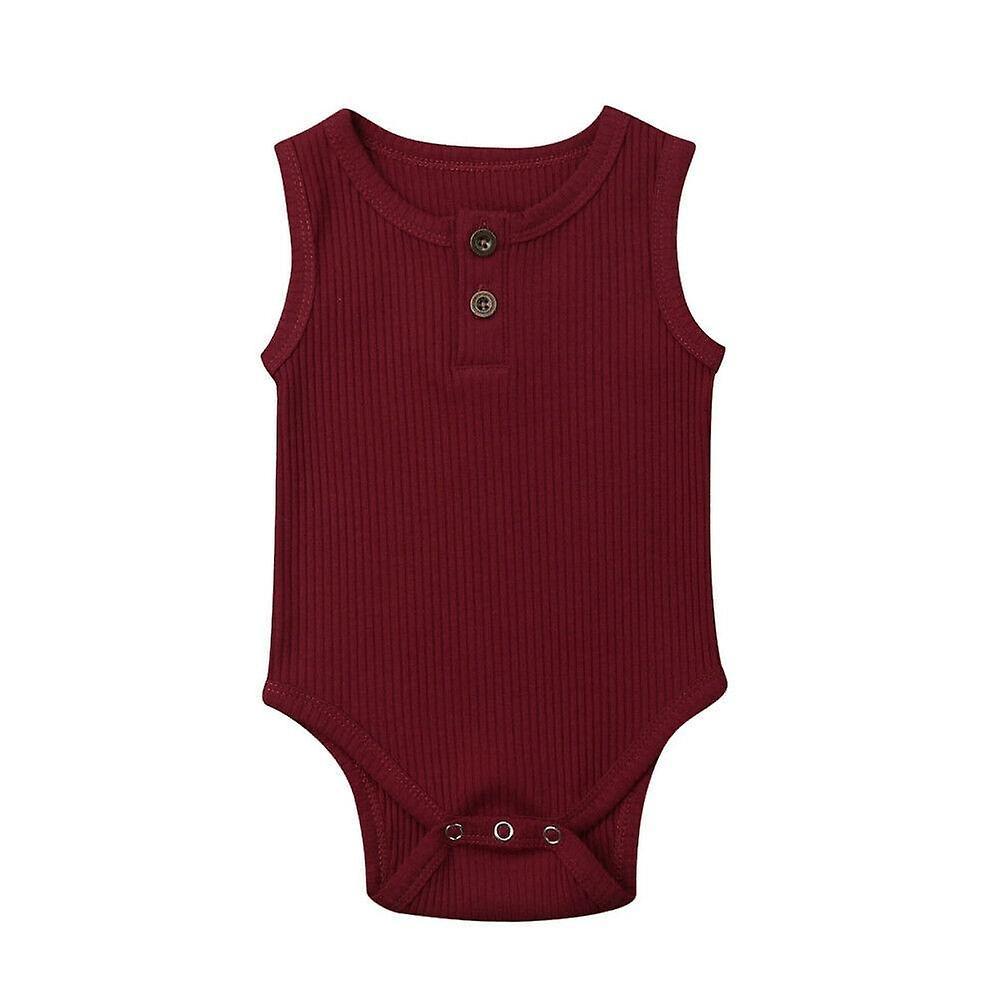 Slowmoose Baby Knit Solid Ribbed Bodysuit -jumpsuit, Cotton Outfits Wine red 12M