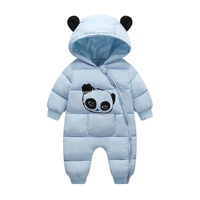 Slowmoose Cute Panda Design, Winter Hooded Rompers, Thick Warm Outfit For Newborn light blue 6M