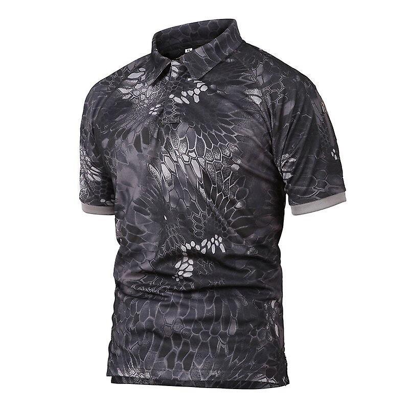 Slowmoose Men's Quick Dry Camo Tactical T-shirt, Outdoor Climbing Army Training Short Black Python 5XL