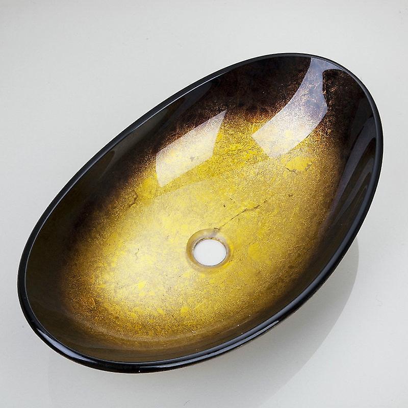 Slowmoose Single Tempered Glass - Bathroom Oval Wash Basin, Bowl And Vessel Sink yellow