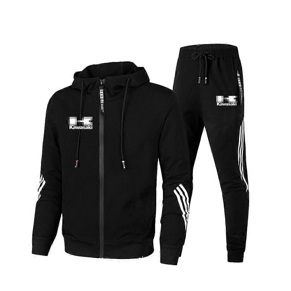 Redkid Men's Tracksuit Casual Men Sets Zipper Cardigan Jacket + Pants Jogging Sports Suit FOR Kawasaki Logo Black M