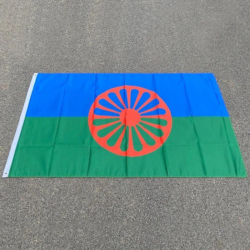 Scitoo Aerxemrbrae  Custom Flag   90*150cm (3x5ft) Rom Gypsy Flag Of The Romani People Banner Blue and White Stripe 90  by  150cm