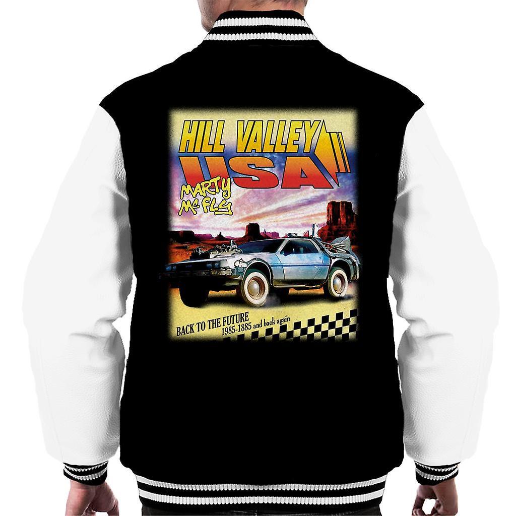 Back to the Future Delorean Hill Valley USA Marty Mcfly Men's Varsity Jacket Black/White Medium