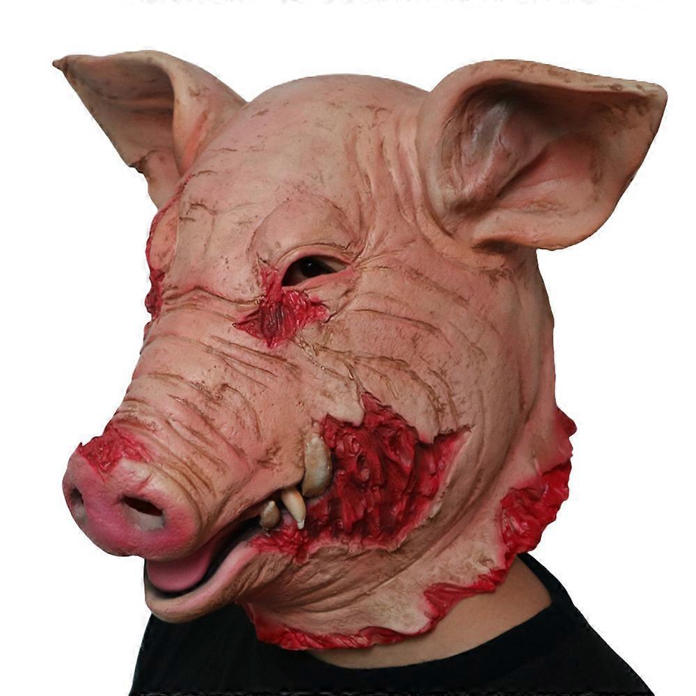 Phwj Scary Pig Head Mask Halloween Latex Carnival Masquerade Costume Cosplay Props Bloody Pig Head Butcher Horror Adult Mask, Halloween Decoration ..