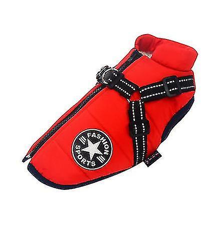 Unbrand Large Pet Dog Jacket With Harness Winter Warm Dog Clothes Waterproof Red XXL