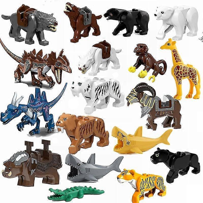 Hcankcan Animals Figures Dinosaurs Tiger Shark Wolf Monkey Giraffe Dinosaur Figure Model Building Blocks Toys For Children Kids Gifts H006