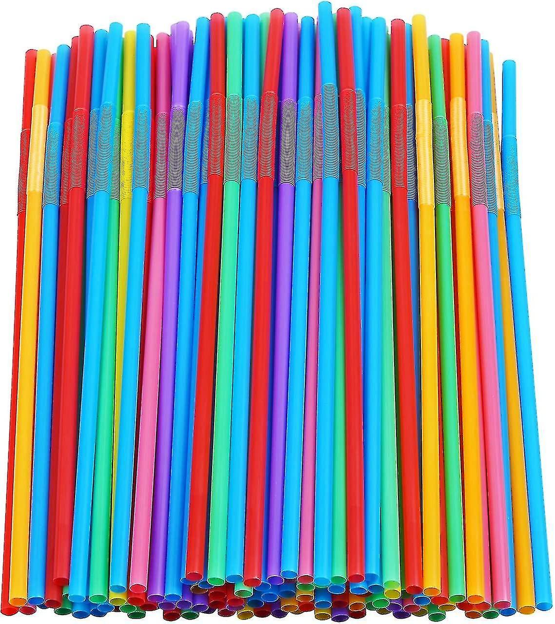 Tianzun 200 Pcs Colorful Plastic Long Flexible Straws