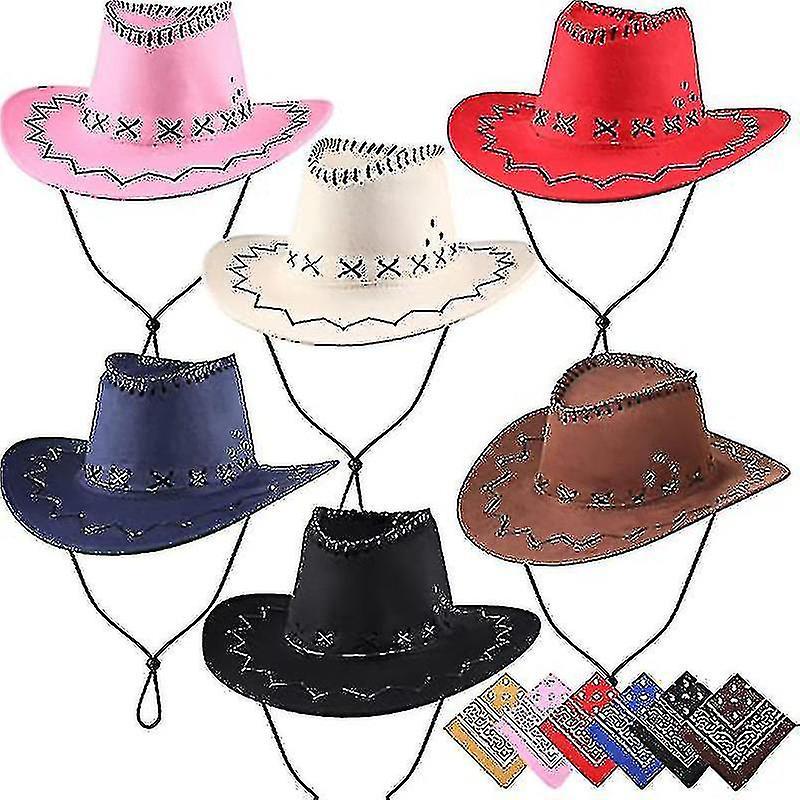 Ceisv Western Cowboy Hat + Neckerchief Chicken Skin Cowboy Hat Dickie Cowboy Hat Sun Visor Jazz Hat pink