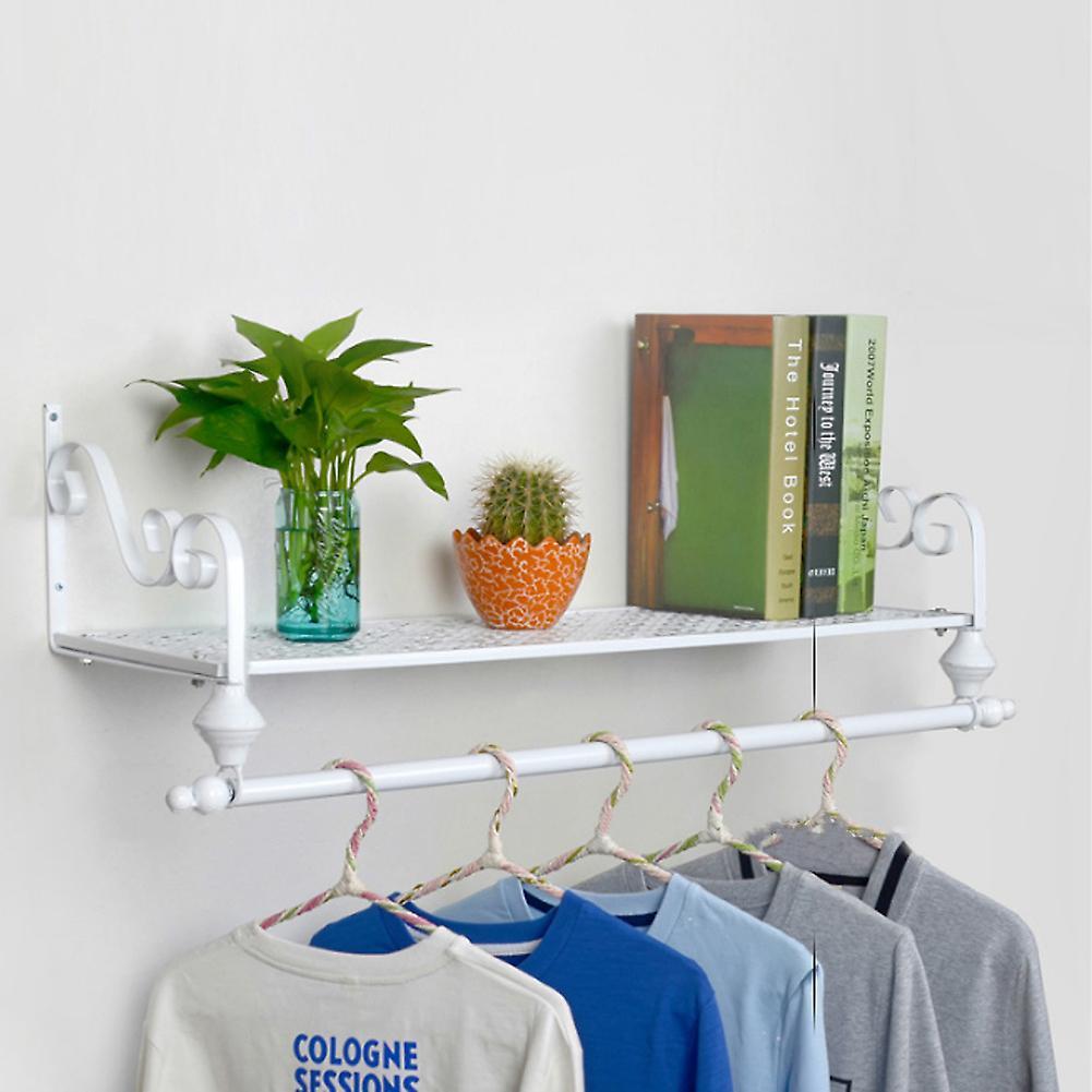 Living And Home Wall-Mounted Clothes Rail with Shelf White 60CM