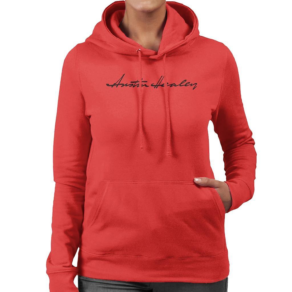 Austin Healey Handwriting Logo British Motor Heritage Women's Hooded Sweatshirt Red Medium