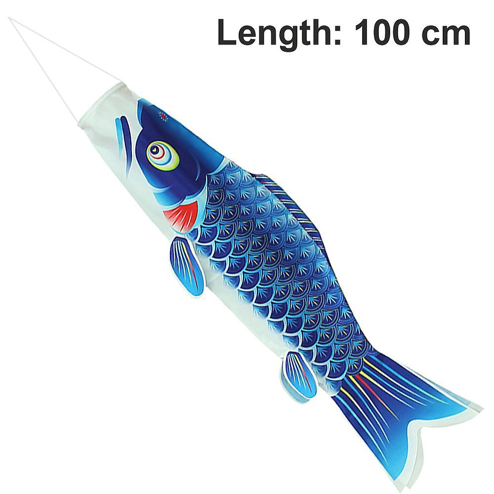 Hrhmv 1 pcs Fish Windsock Carp Windsock Fish Flag Fish Wind Streamer Hanging Outdoor Decoration, use in Garden, Backyard Decor(100cm ) Blue