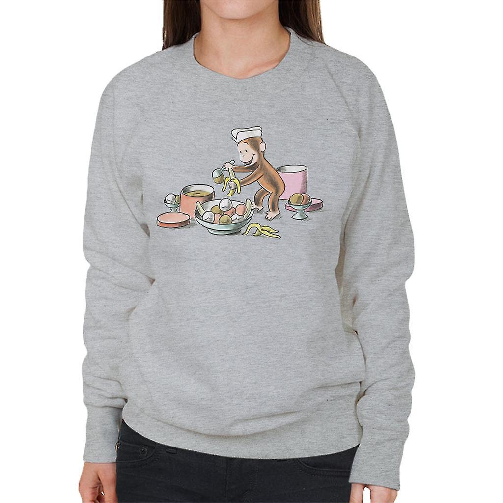 Curious George Ice Cream And Bananas Women's Sweatshirt Heather Grey Medium