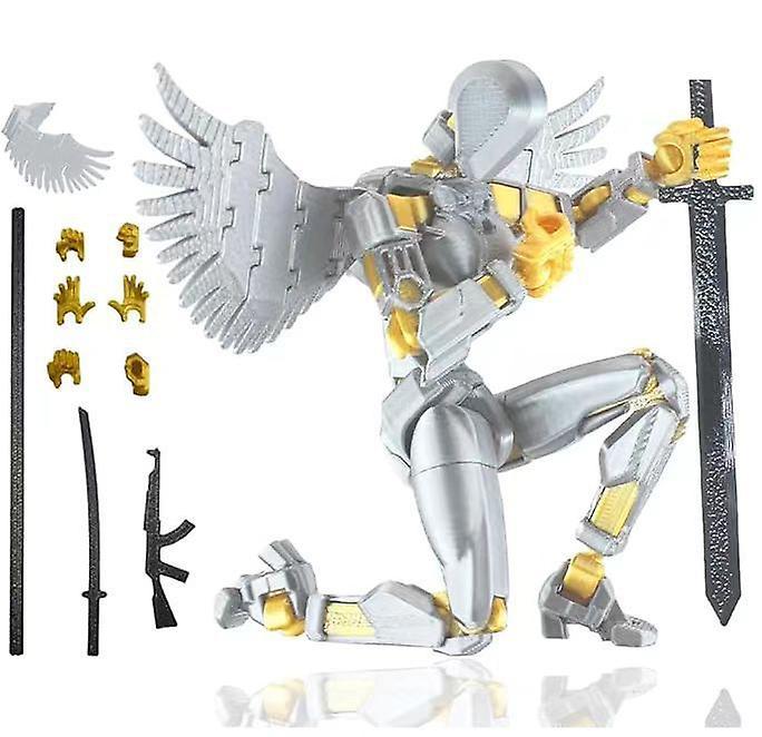 Moye T13 Action Figure Set, Titan 13 Robot Action Figure 3D Printed Robo Articulated Silver