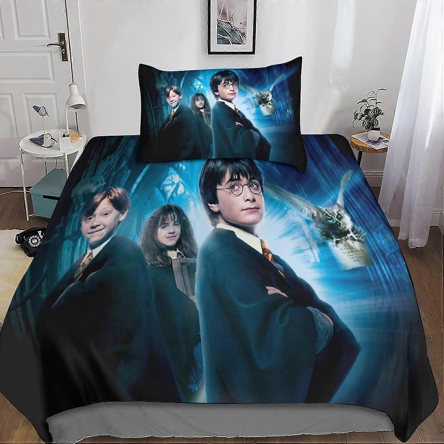 Kerota Harry-Potter Sets Duvet Cover Pillowcases 3D Microfiber Movie Bedding Set Bed Linen with Zipper Closure 2 Pcs Single Single135x200cm