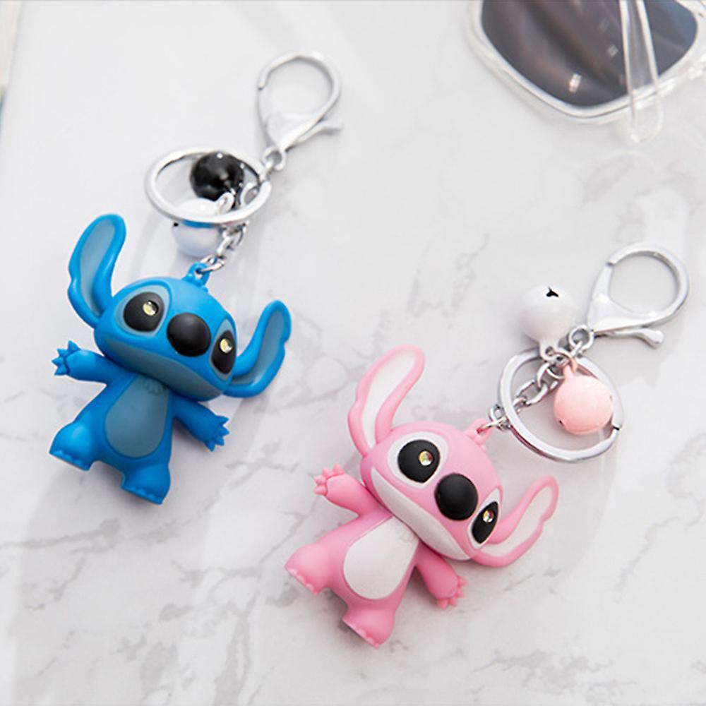 Ochime 1/2pcs Stitch Cartoon Toys Pendant Cartoon Sounding Model Keychain Couples Led Keyring Gift Blue and Pink