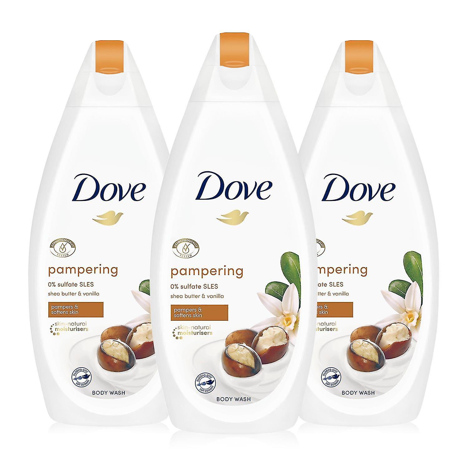 Dove Body Wash Sulfate-free Pampering Moisturiser Shea Butter & Vanilla, 3x450ml White